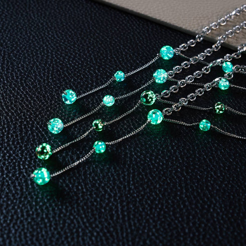 Teal | Silver | Firefly Glass Cascade Double Pendant